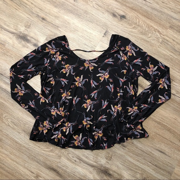 Free People Anthropologie Elsa Floral Print Twisted Open Back Shirt Blouse Top - Picture 5 of 8